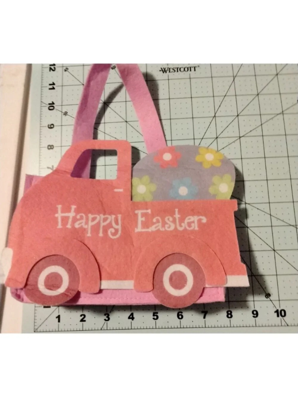 Happy Easter Pink Felt Tote Bag  Handles Truck Design